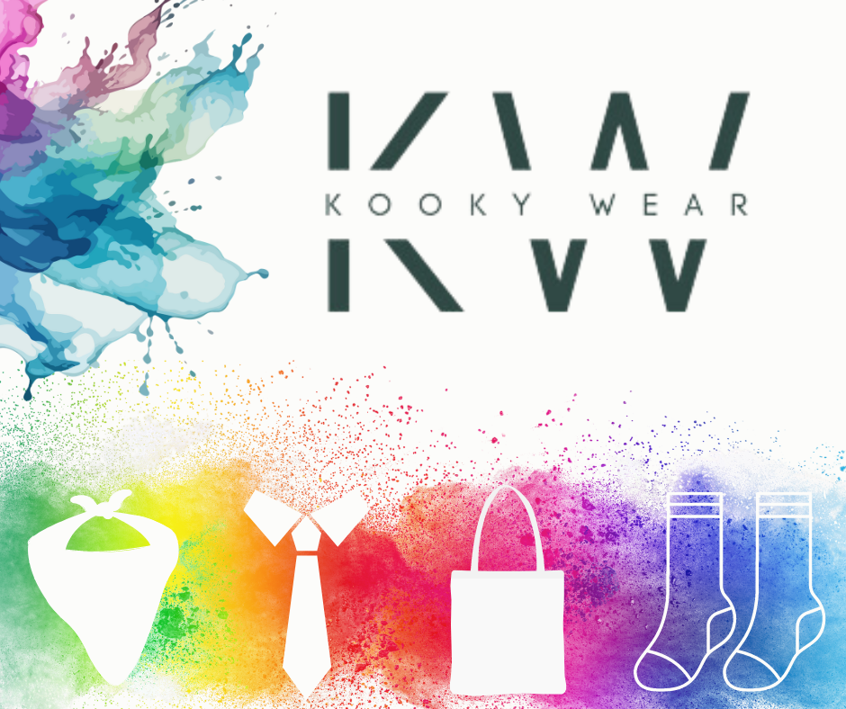 Kooky Wear products image depicting logo and modern fashion accessories.